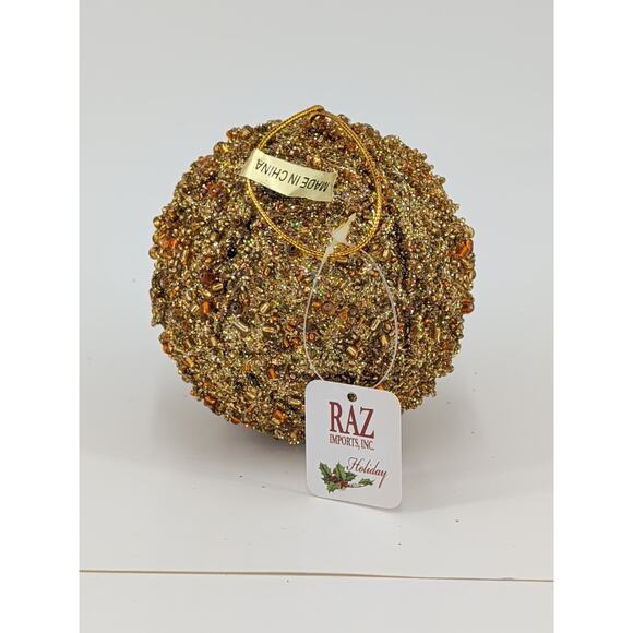 RAZ Imports 3.5" Gold Glitter Ball Ornament Christmas Tree Decor Holiday New - Picture 1 of 4